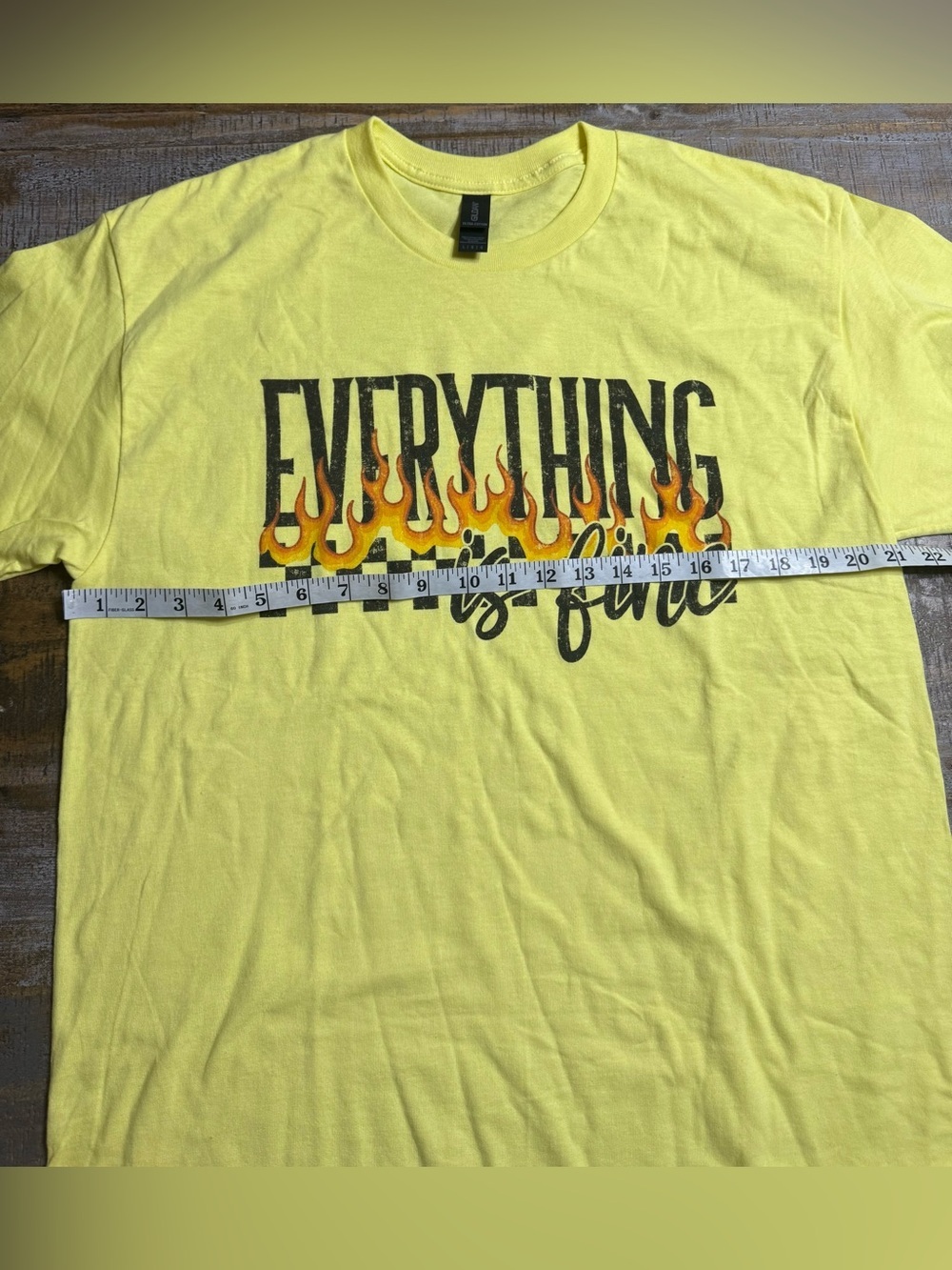 Gildan Yellow Graphic Tee with Flame and Checkered Design - Picture 6 of 7